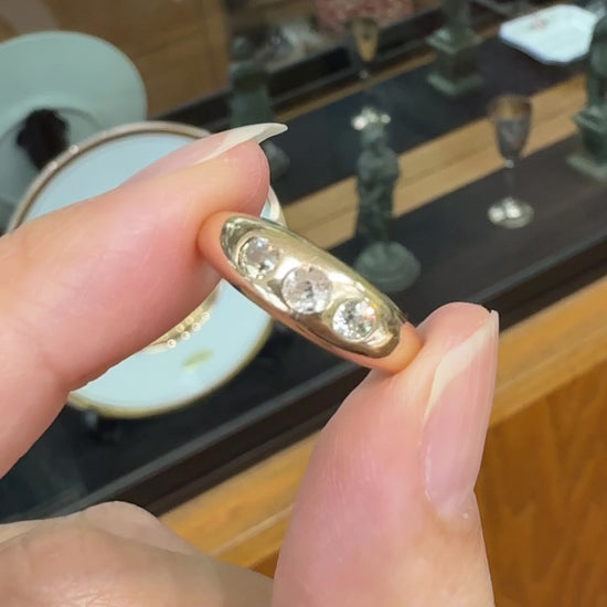 Antique Burnish Set Old Mine Diamond Ring 14k Yellow Gold