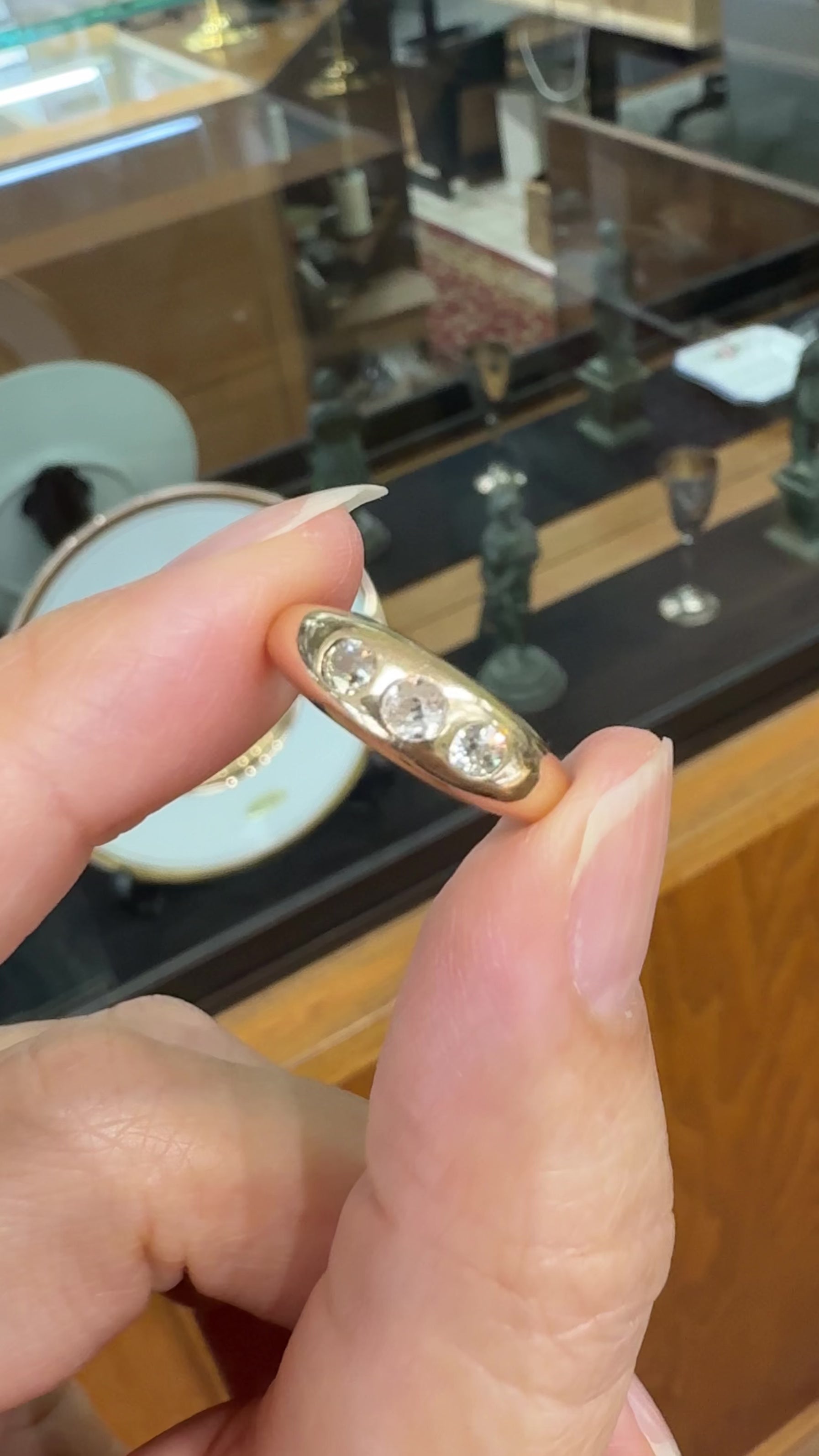 Antique Burnish Set Old Mine Diamond Ring 14k Yellow Gold