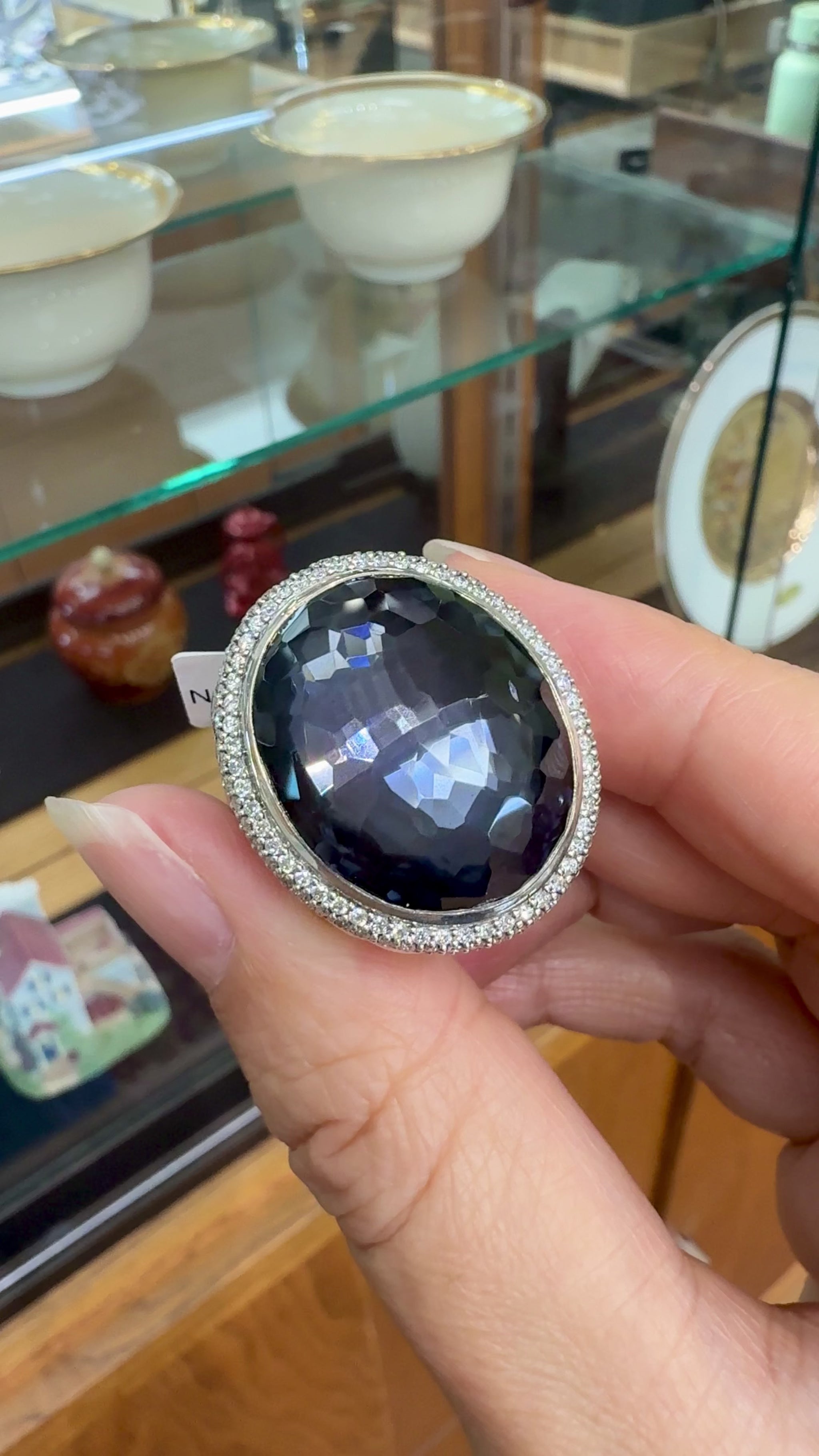 David Yurman Diamond Quartz and Hematite Statement Ring Sterling Silver