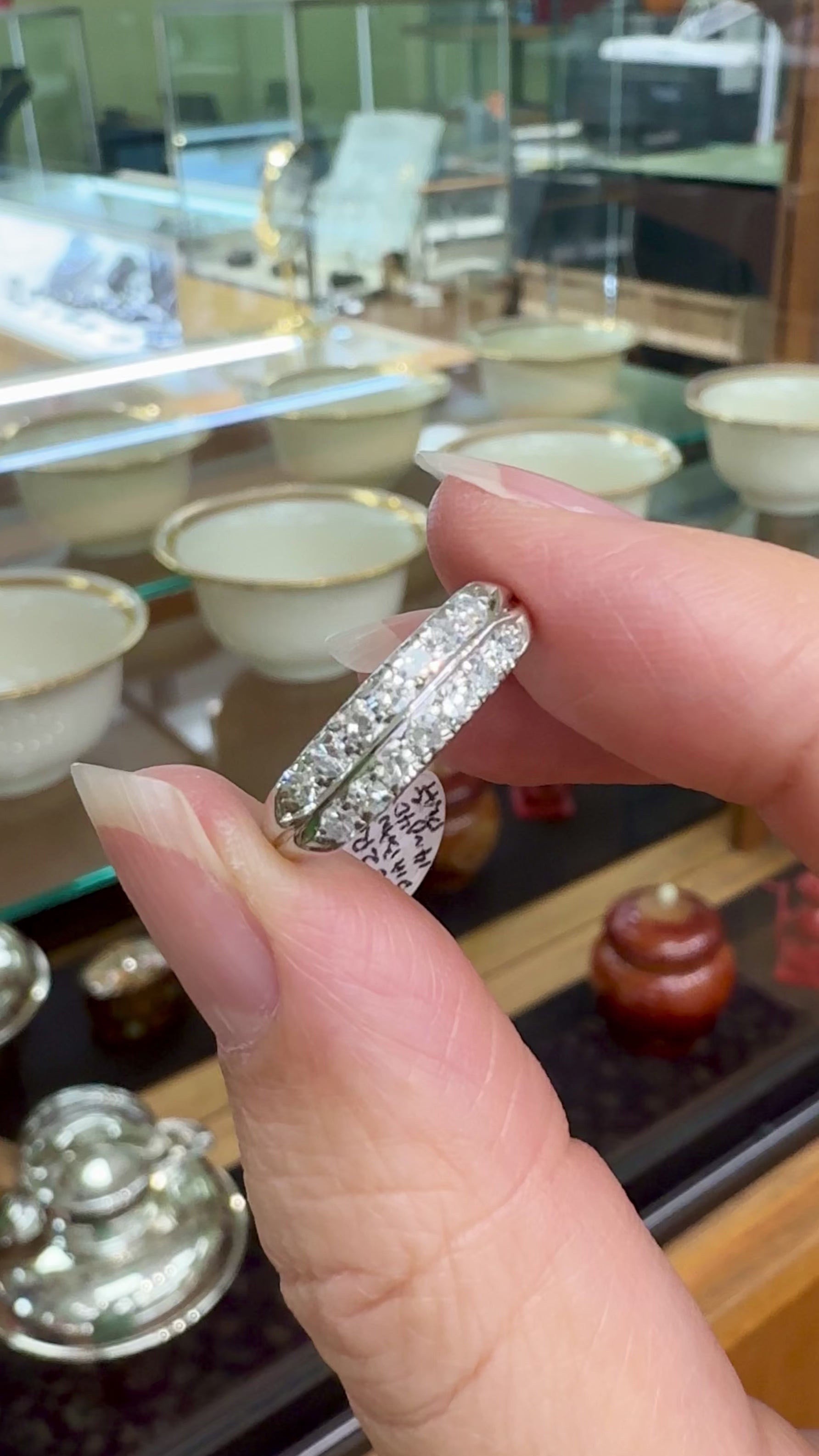 1950's Double Row Single Cut Diamond Band Ring Platinum