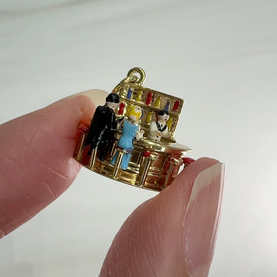 Vintage 1950's Articulated Bartender at Bar Charm 14k Yellow Gold