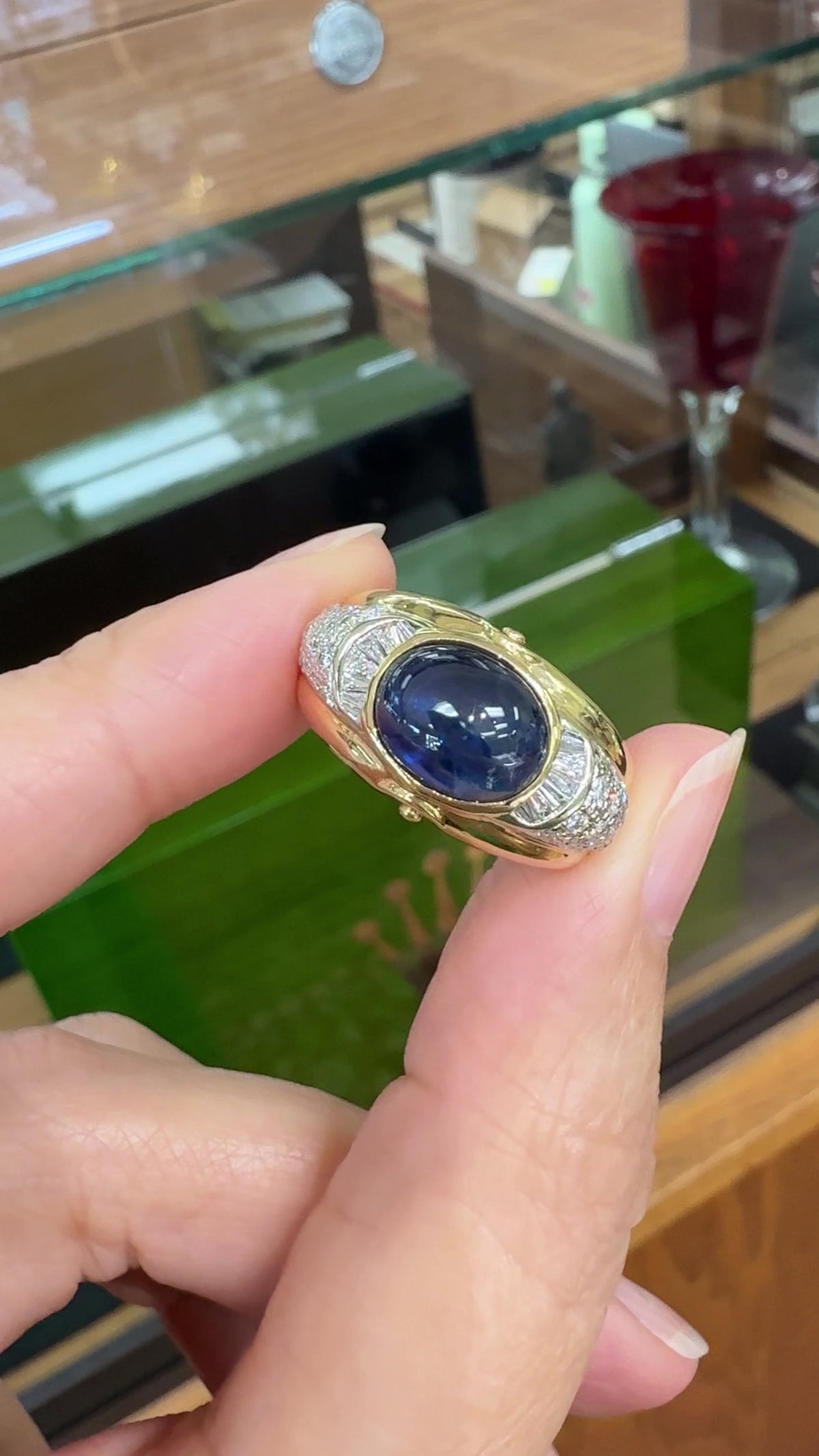 Unheated Star Sapphire Cabochon and Diamond Ring 18k
