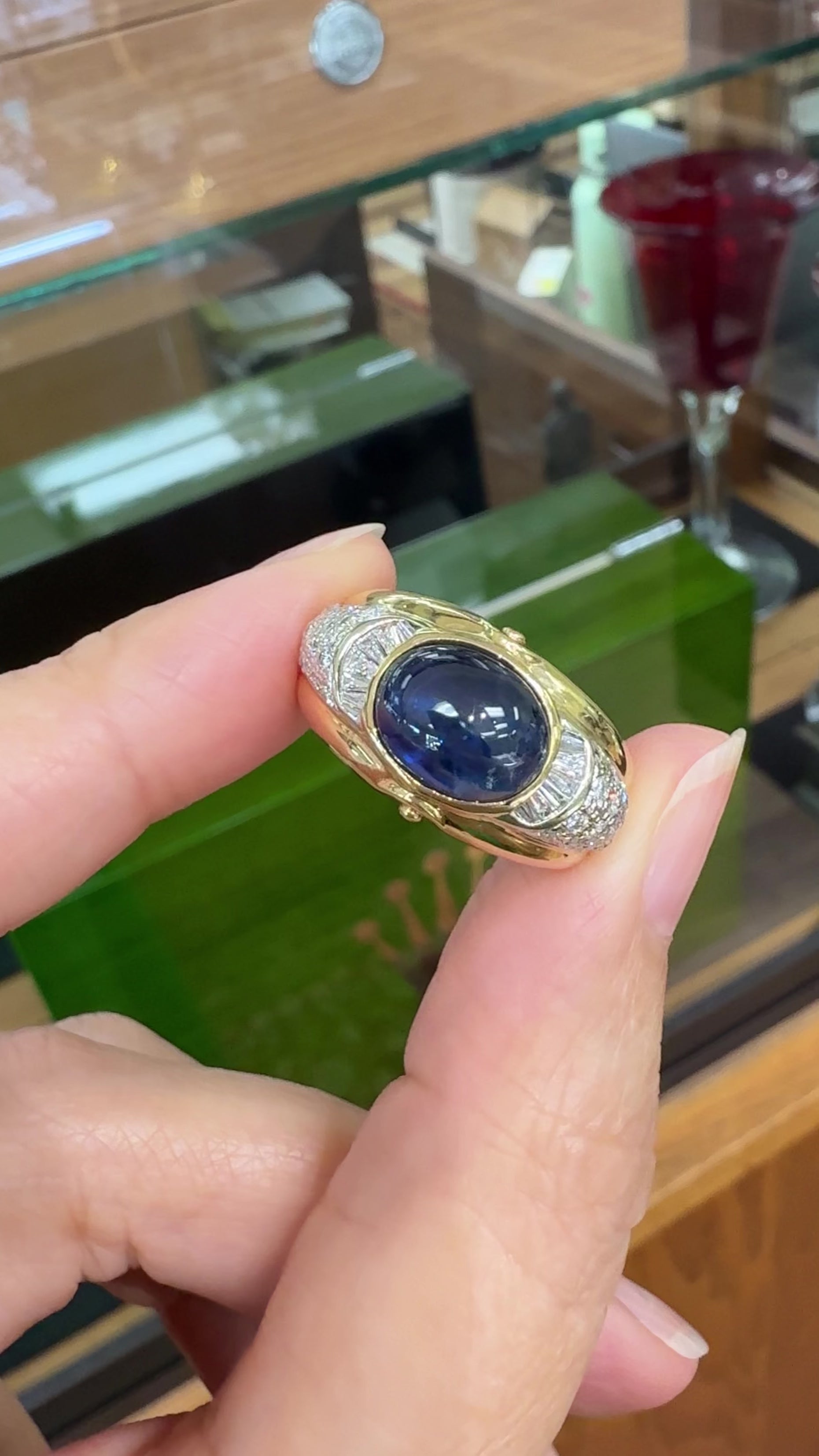 Unheated Star Sapphire Cabochon and Diamond Ring 18k