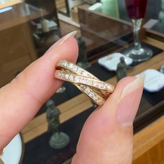 Diamond Eternity Tri-Gold Rolling Band Rings 18k Gold