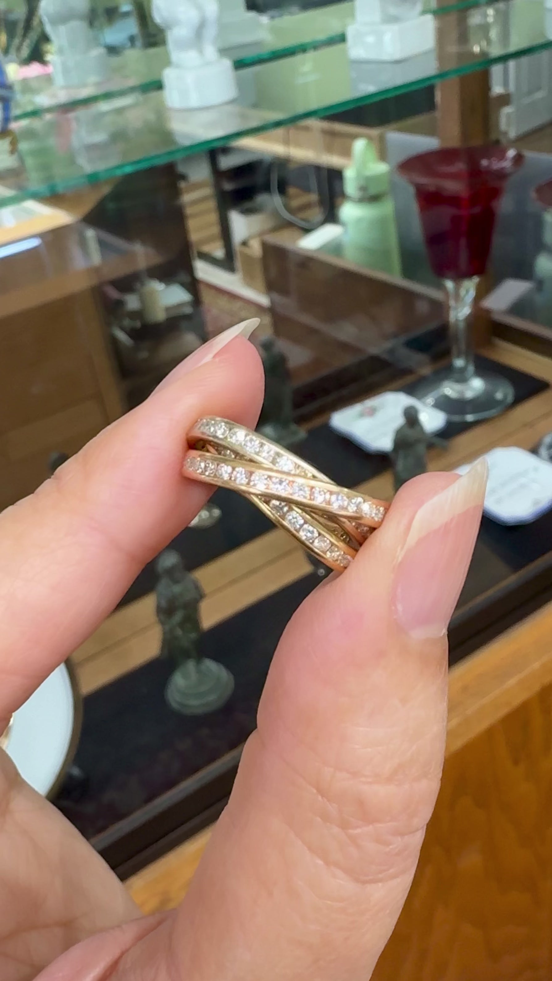 Diamond Eternity Tri-Gold Rolling Band Rings 18k Gold