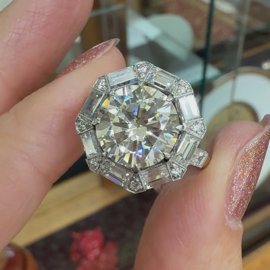 Vintage 1950's Transitional Cut and Step Cut Diamond Engagement Ring Platinum