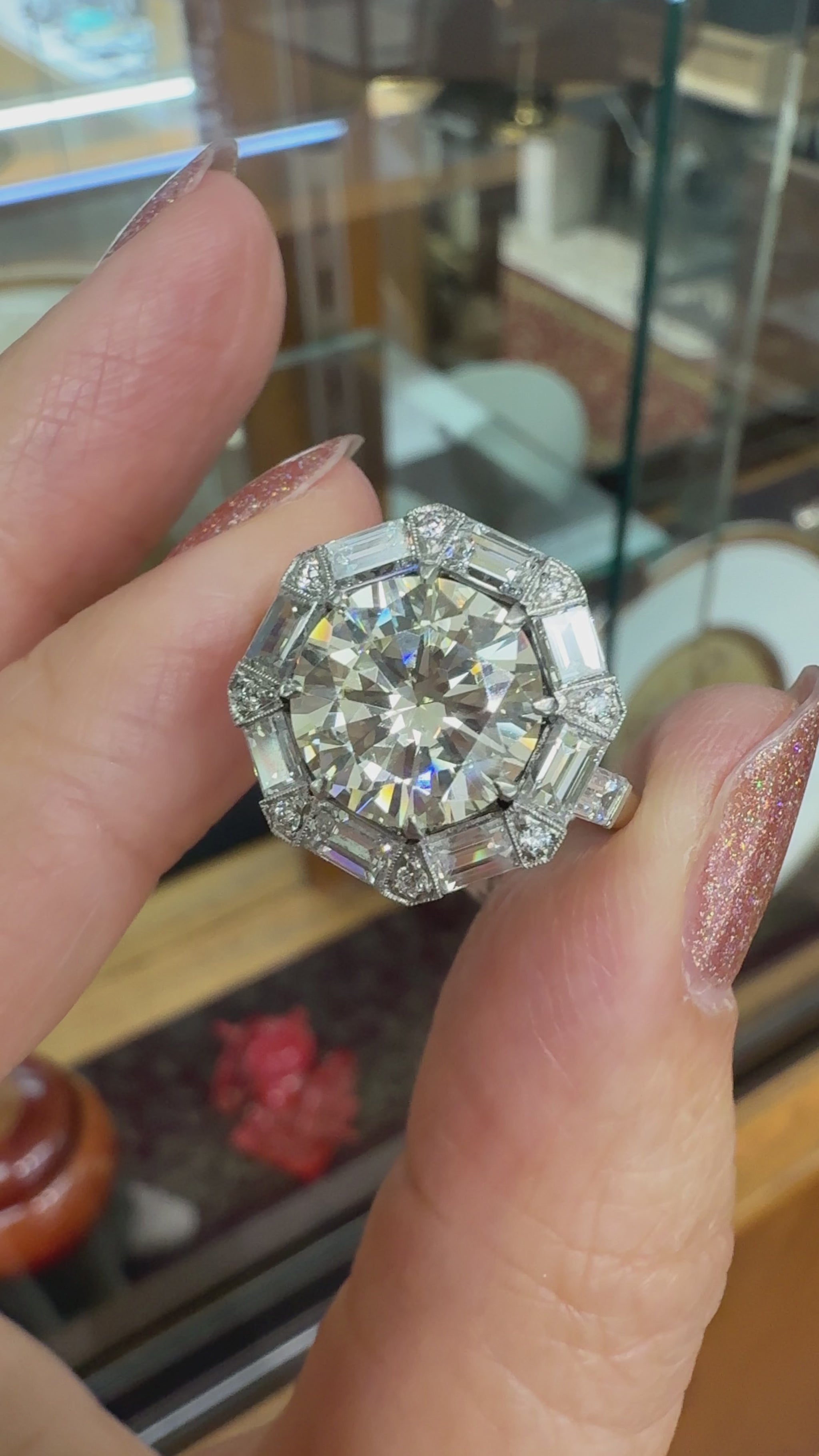 Vintage 1950's Transitional Cut and Step Cut Diamond Engagement Ring Platinum