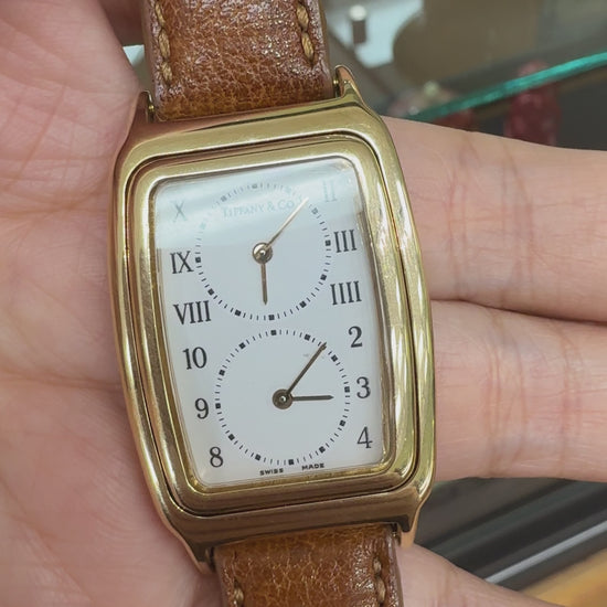 Vintage 1990's Tiffany & Co. Dual Time Quartz Flip Watch 18k Yellow Gold