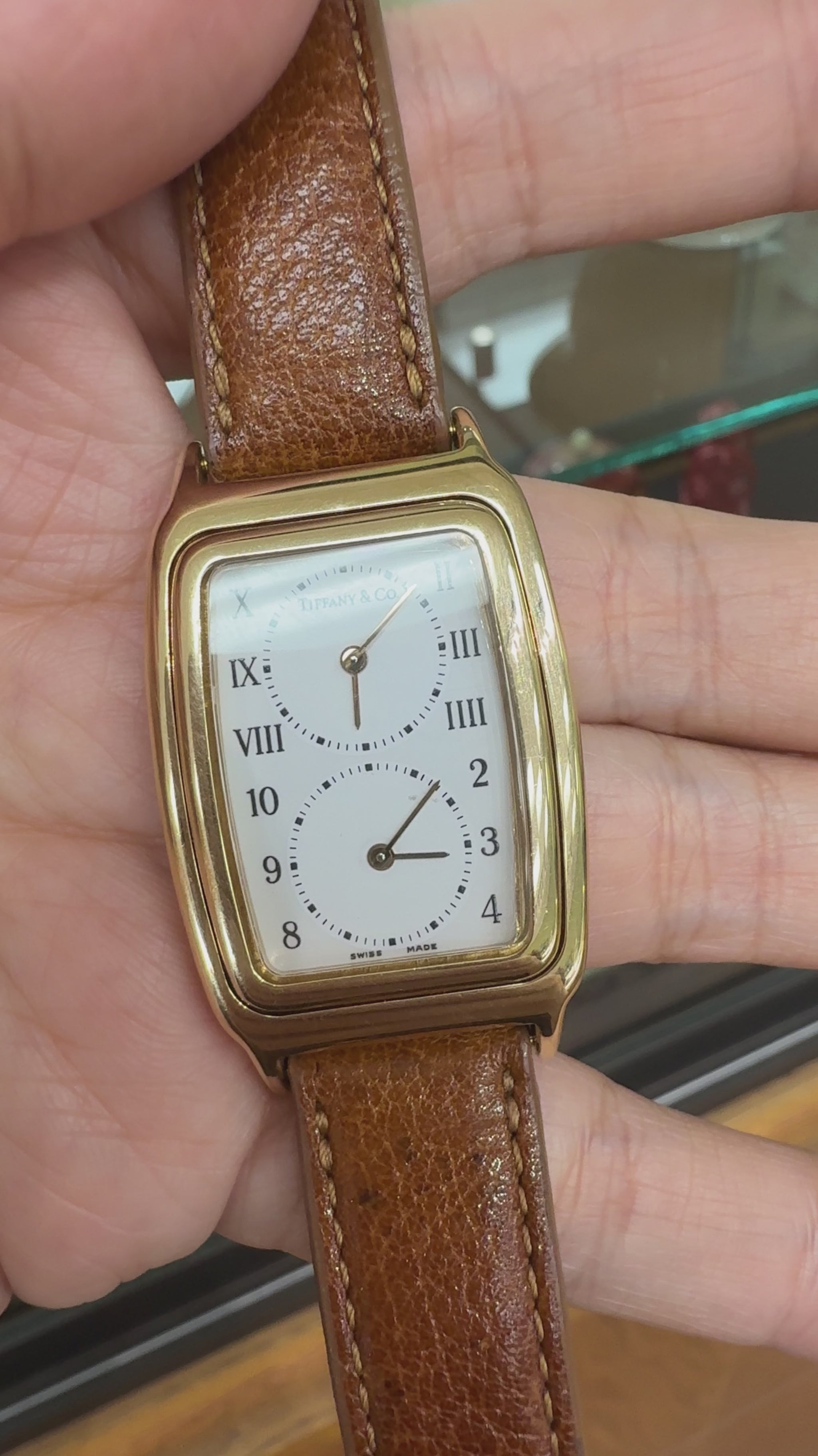 Vintage 1990's Tiffany & Co. Dual Time Quartz Flip Watch 18k Yellow Gold