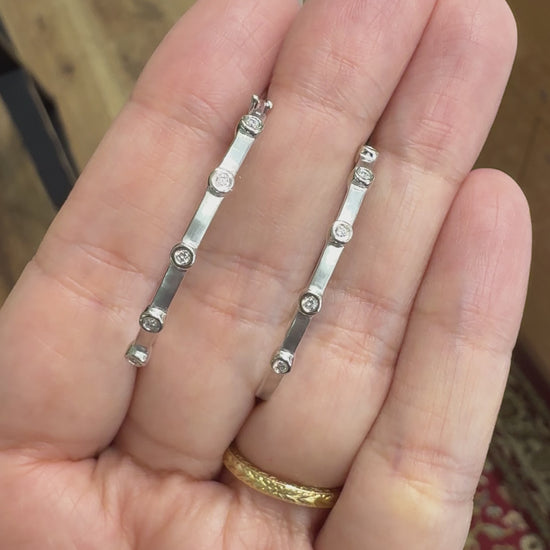 Bezel Set Diamond Hoop Earrings 14k White Gold