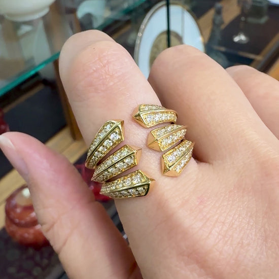 David Yurman Roman Three Row Diamond Statement Ring 18k Yellow Gold