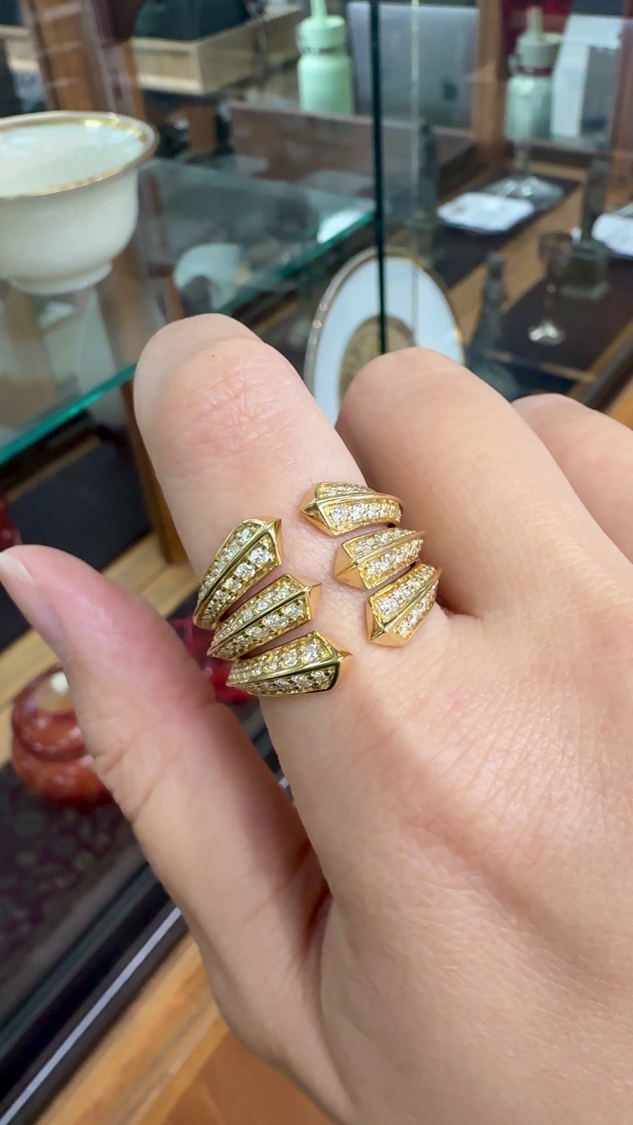 David Yurman Roman Three Row Diamond Statement Ring 18k Yellow Gold
