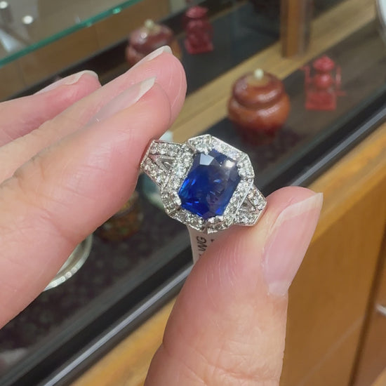 Sapphire and Diamond Split Shank Ring 14k White Gold