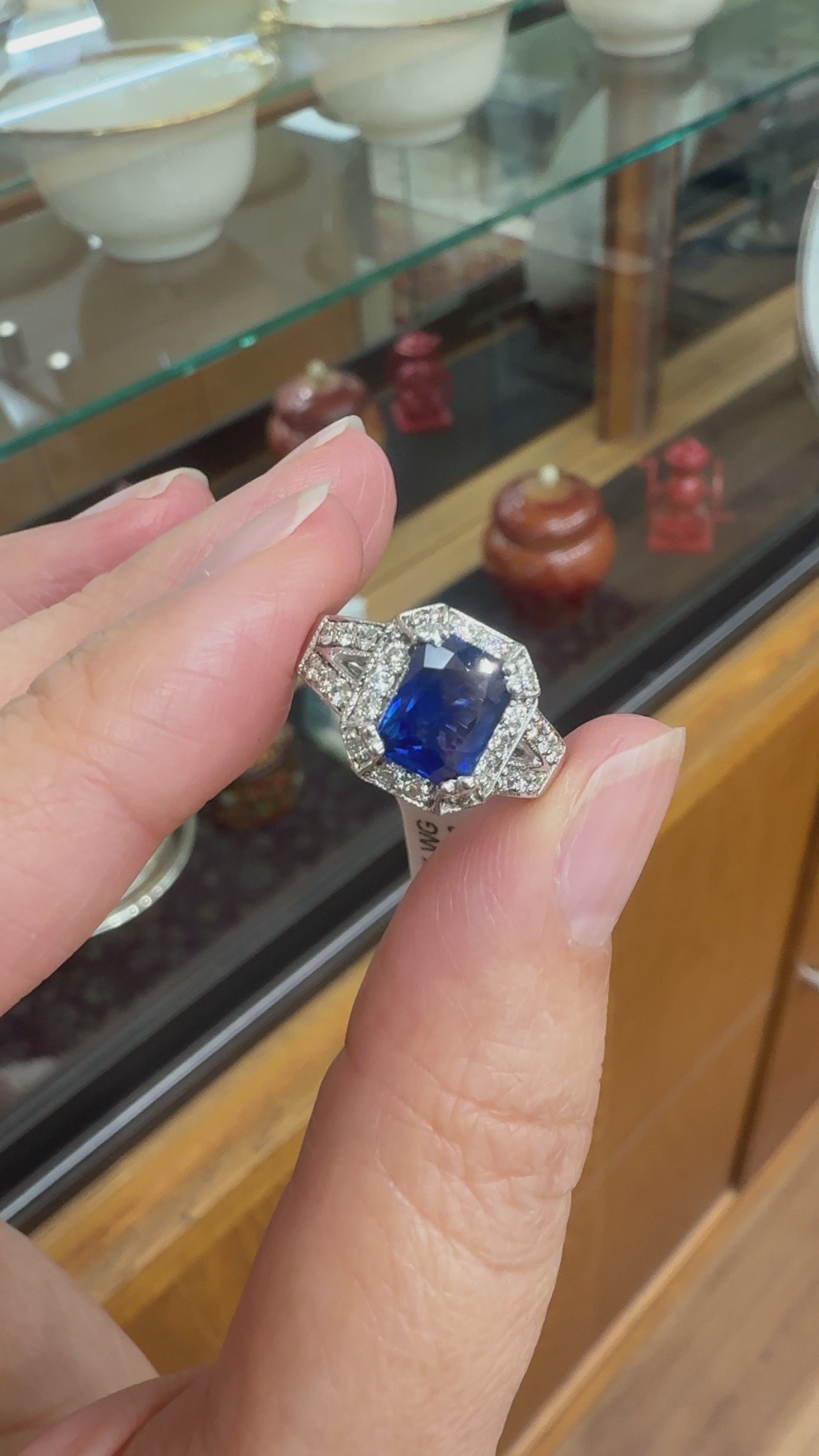 Sapphire and Diamond Split Shank Ring 14k White Gold