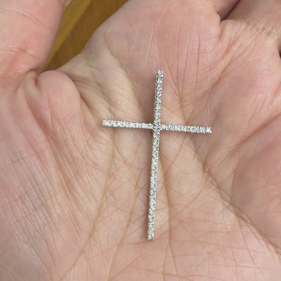 Medium Diamond Cross Pendant 14k White Gold