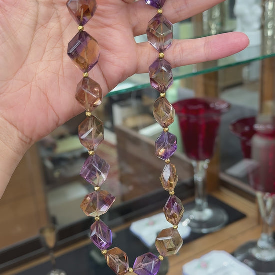 Chunky Faceted Ametrine Statement Necklace 14k Yellow Gold