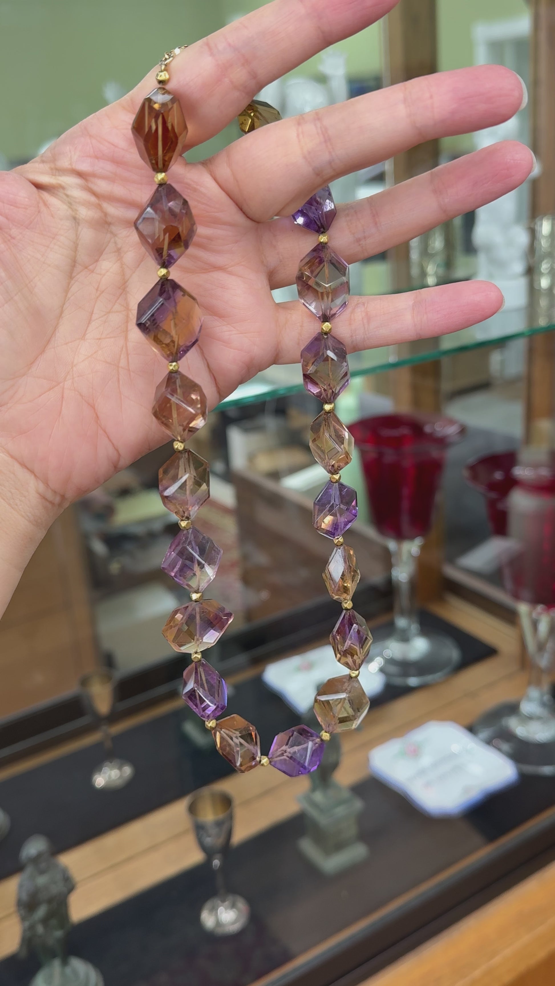 Chunky Faceted Ametrine Statement Necklace 14k Yellow Gold