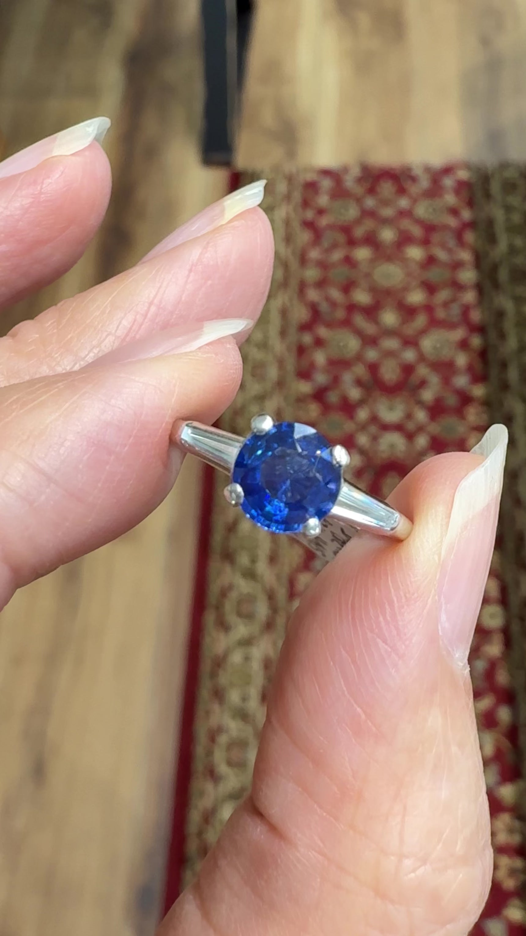 Vintage 1950's Sapphire and Tapered Baguette Diamond Ring Platinum
