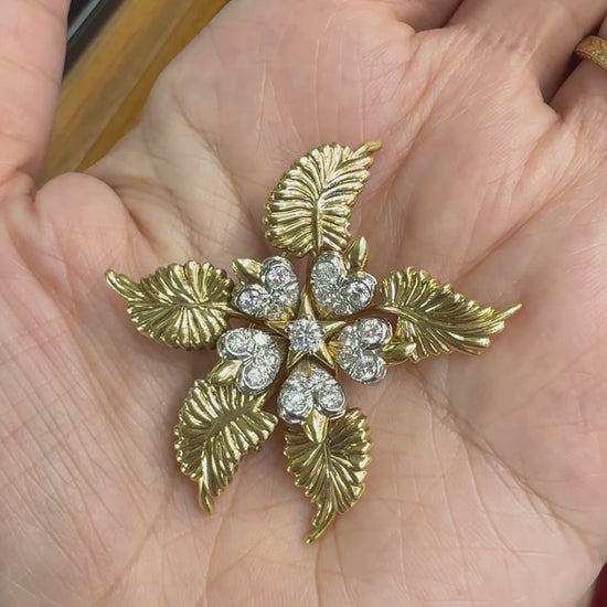 Tiffany & Co. Schlumberger Fern Leaf Diamond Brooch 18k Yellow Gold/Platinum
