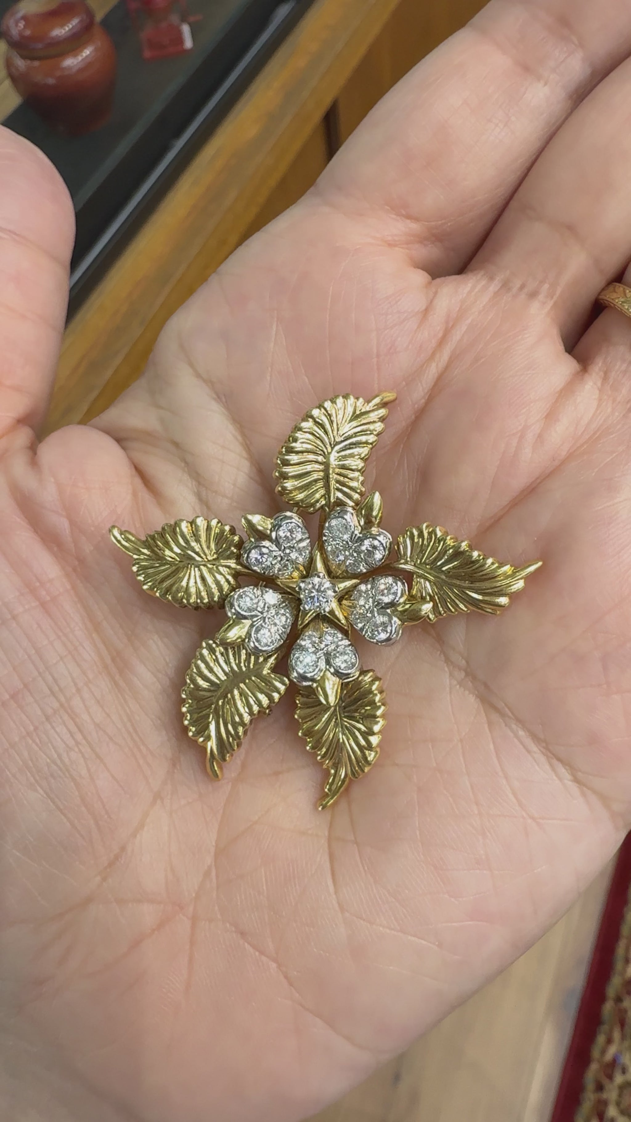 Tiffany & Co. Schlumberger Fern Leaf Diamond Brooch 18k Yellow Gold/Platinum