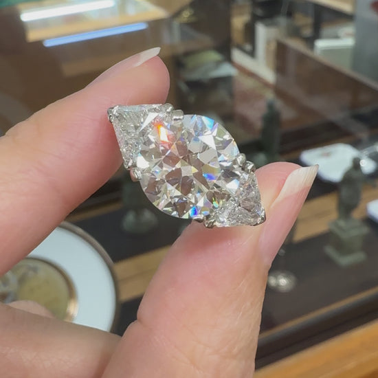 Vintage 1950's 5.15 Carat Transitional Cut Diamond Engagement Ring Platinum
