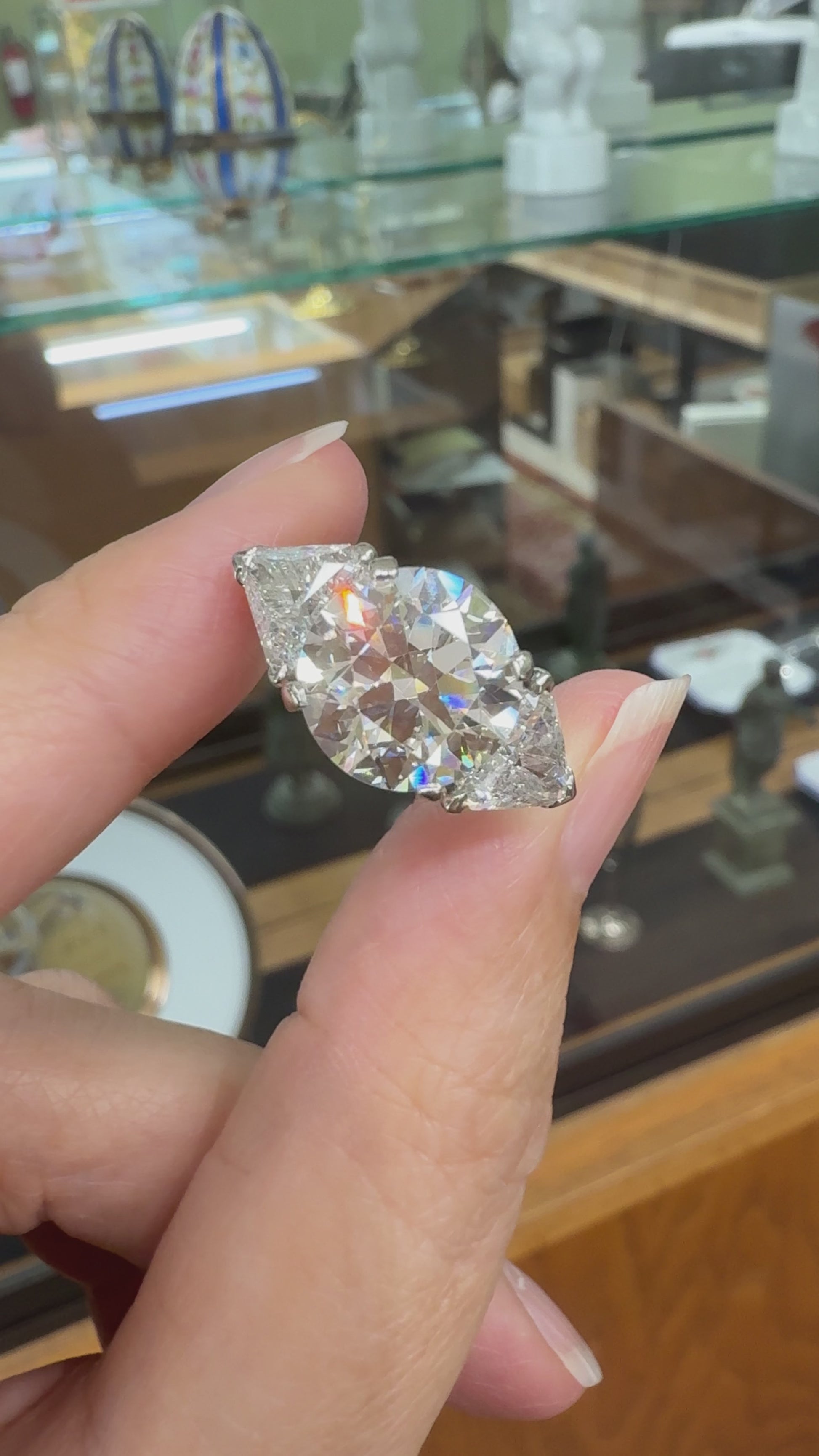 Vintage 1950's 5.15 Carat Transitional Cut Diamond Engagement Ring Platinum