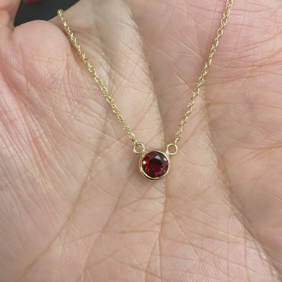 Garnet Bezel Set Necklace 14k Yellow Gold