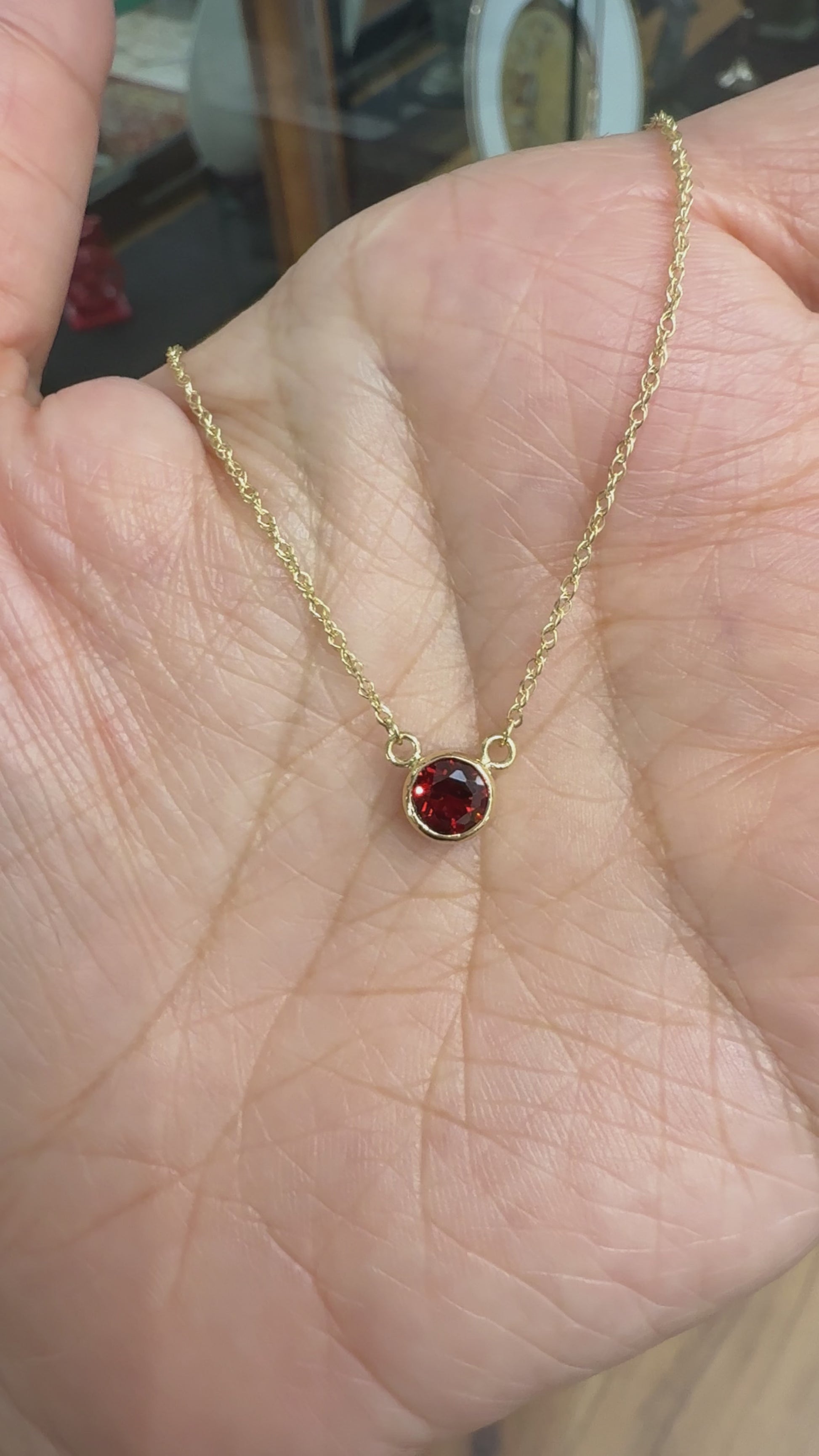 Garnet Bezel Set Necklace 14k Yellow Gold