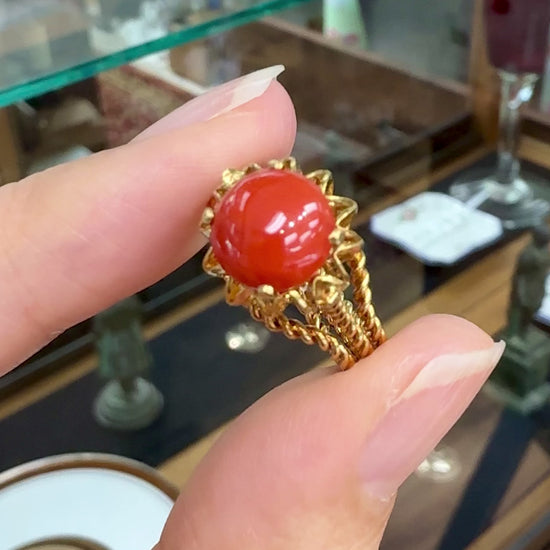 Estate Corletto Italian 17k Yellow Gold Coral Twisted Rope Ring