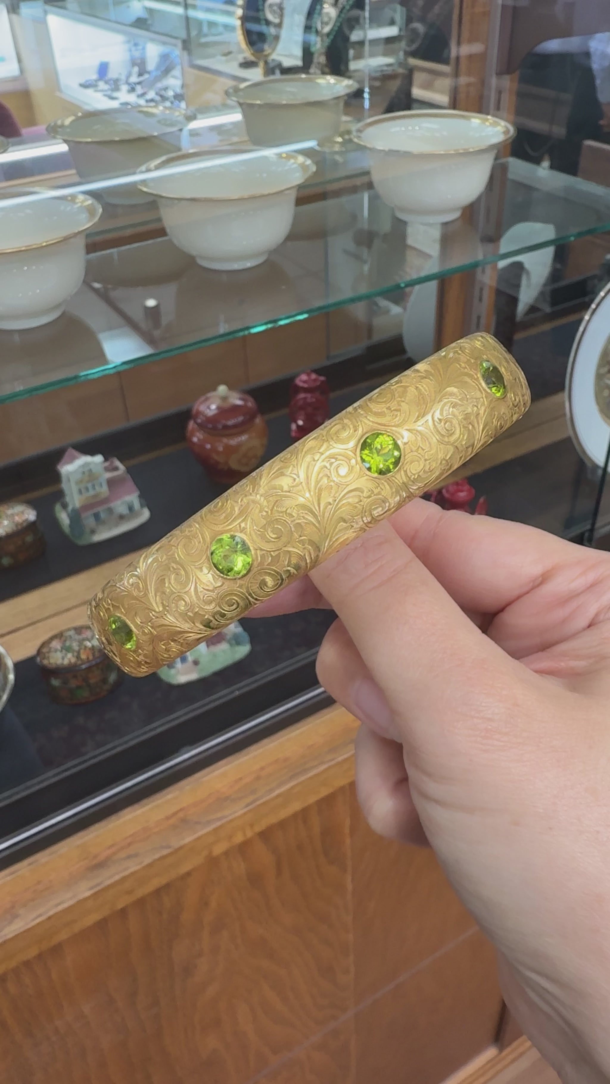Antique 1905 Art Nouveau Riker Brothers Peridot Arm Bracelet 14k Yellow Gold