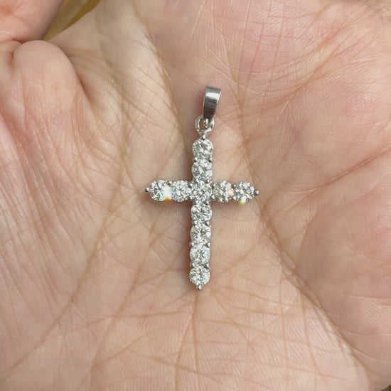 Small Diamond Cross Pendant Necklace 14k White Gold