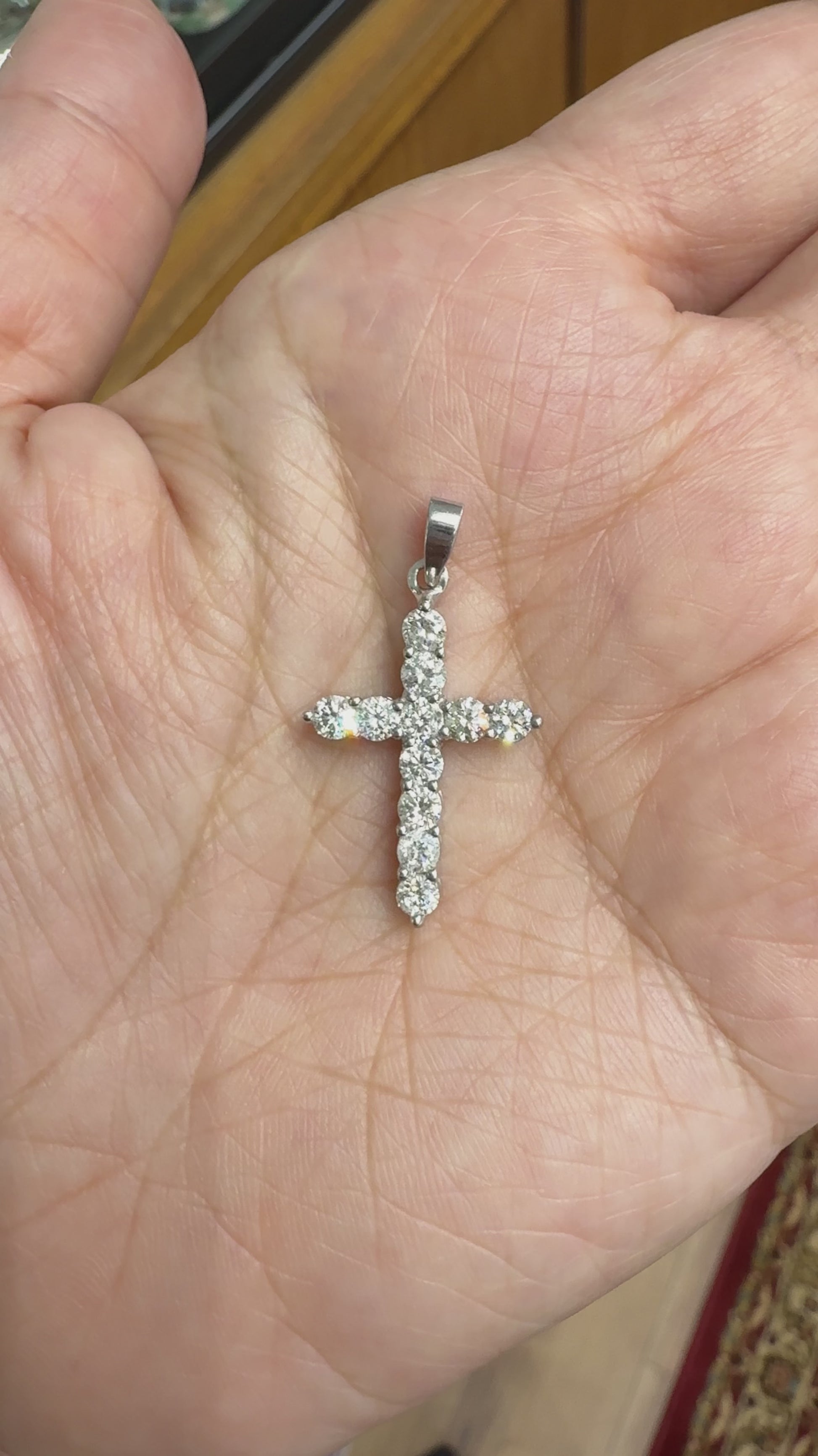 Small Diamond Cross Pendant Necklace 14k White Gold