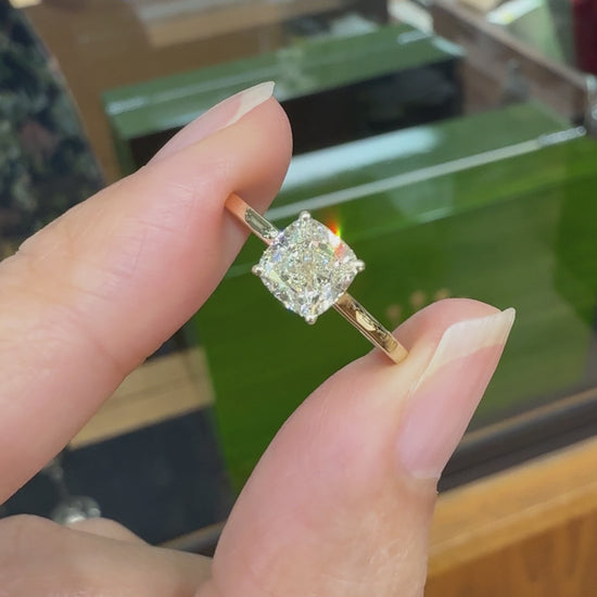 GIA 1.01 Carat Cushion Cut Engagement Ring 14k Yellow Gold