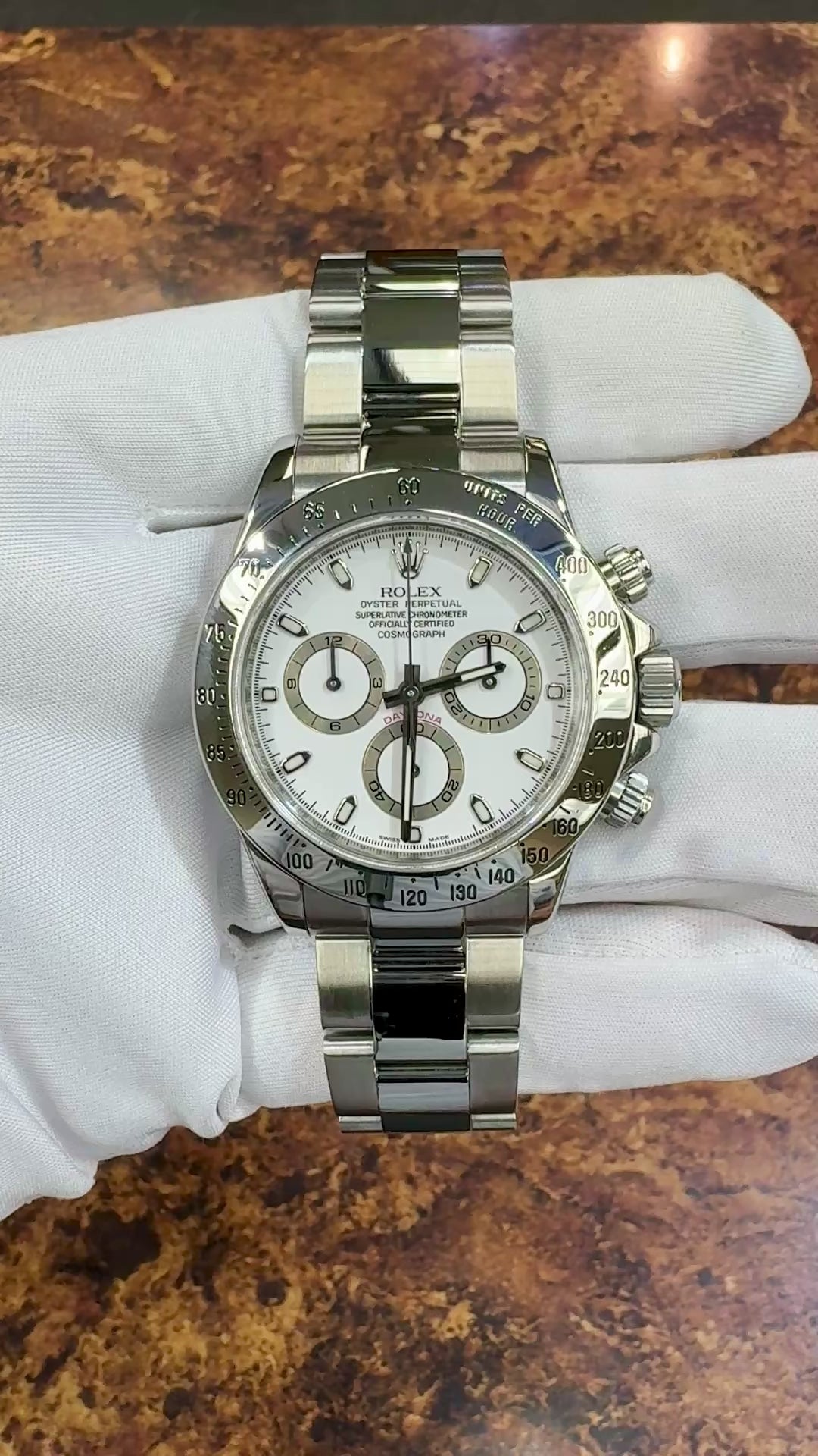Rolex Daytona Cosmograph White Stainless Steel 40mm REHAUT Watch 116520