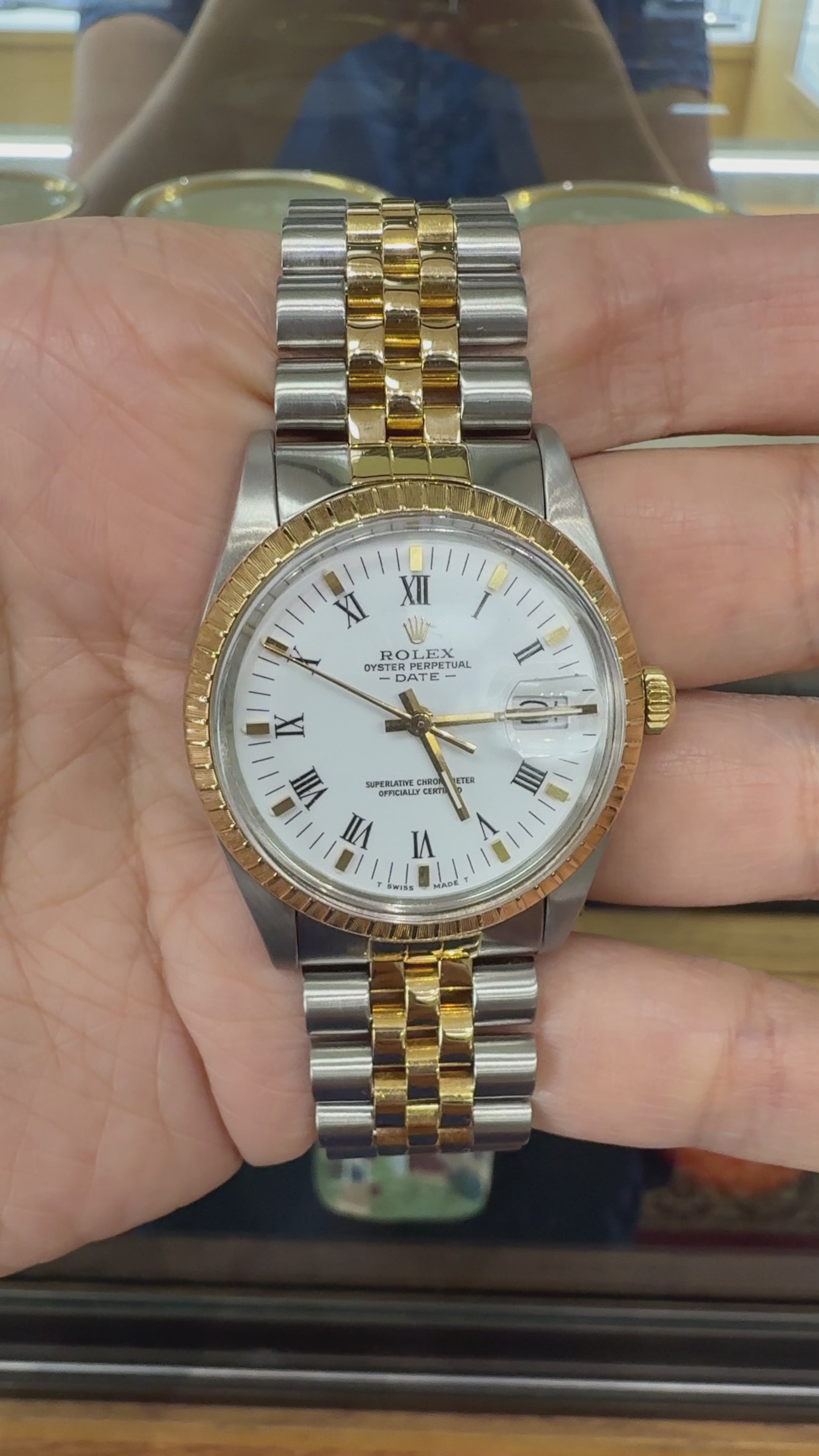 1986 Rolex Date 15053 18K Gold & Stainless Steel Wristwatch Buckley Dial