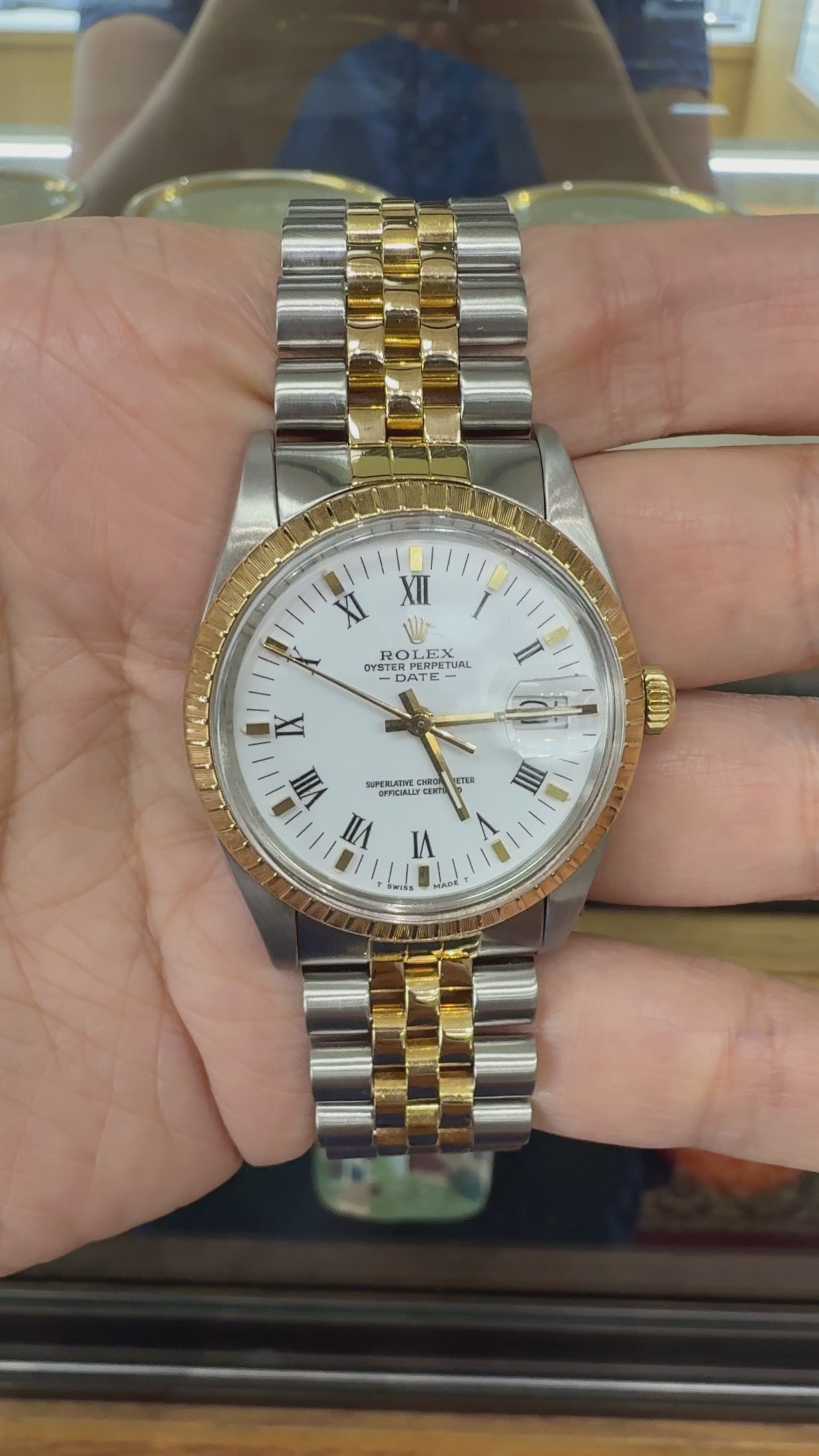 1986 Rolex Date 15053 18K Gold & Stainless Steel Wristwatch Buckley Dial