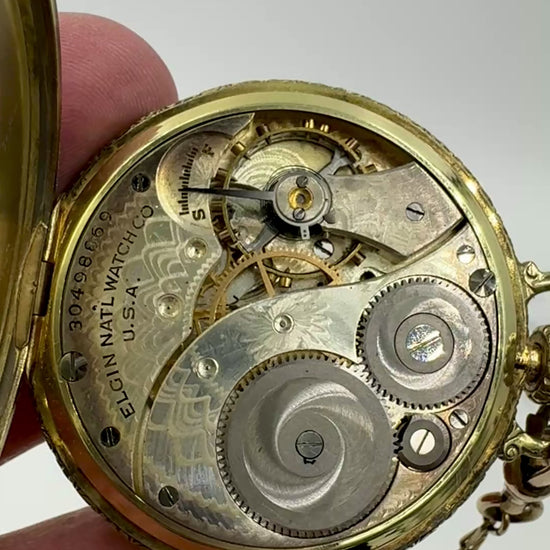 Antique Elgin 10k Gold filled Open face pocket watch 12s 7J Circa 1928 w/ Chain