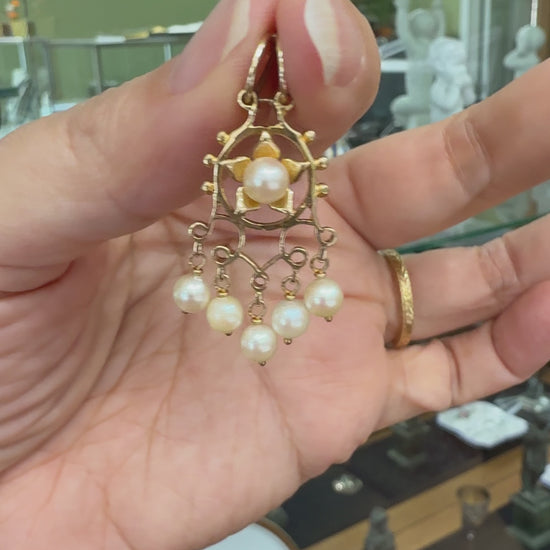1950's Vintage Pearl Drop Pendant 14k Yellow Gold