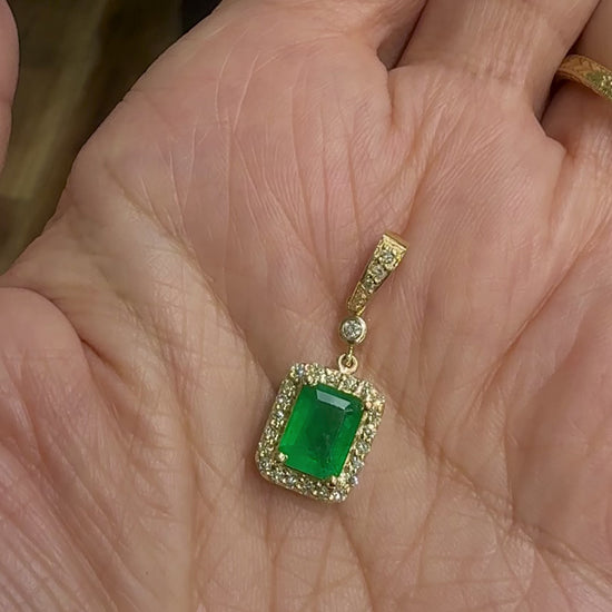 Columbian Emerald and Diamond Pendant 14k Yellow Gold