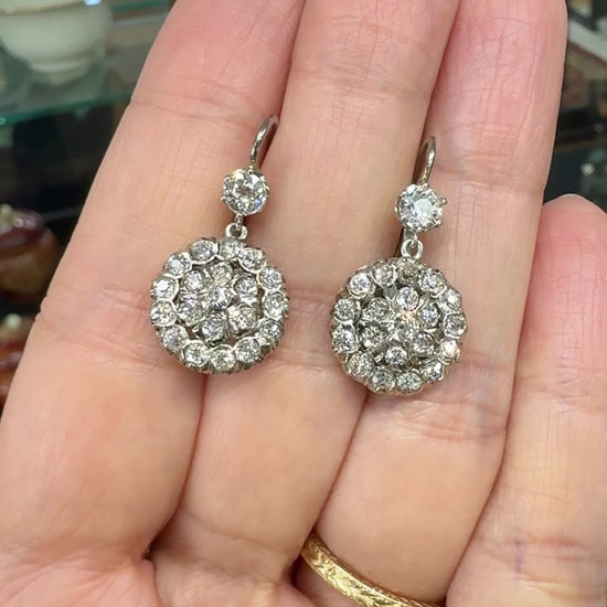 Vintage Old Mine Cut Diamond Drop Earrings Silver/Gold