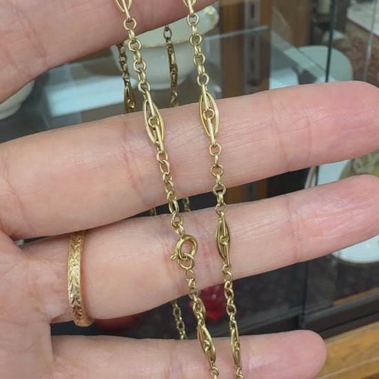 1930's Vintage Link Gold Chain Necklace 18k Yellow Gold