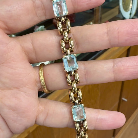 1940's Aquamarine Panther Link Bracelet 18k Rose Gold