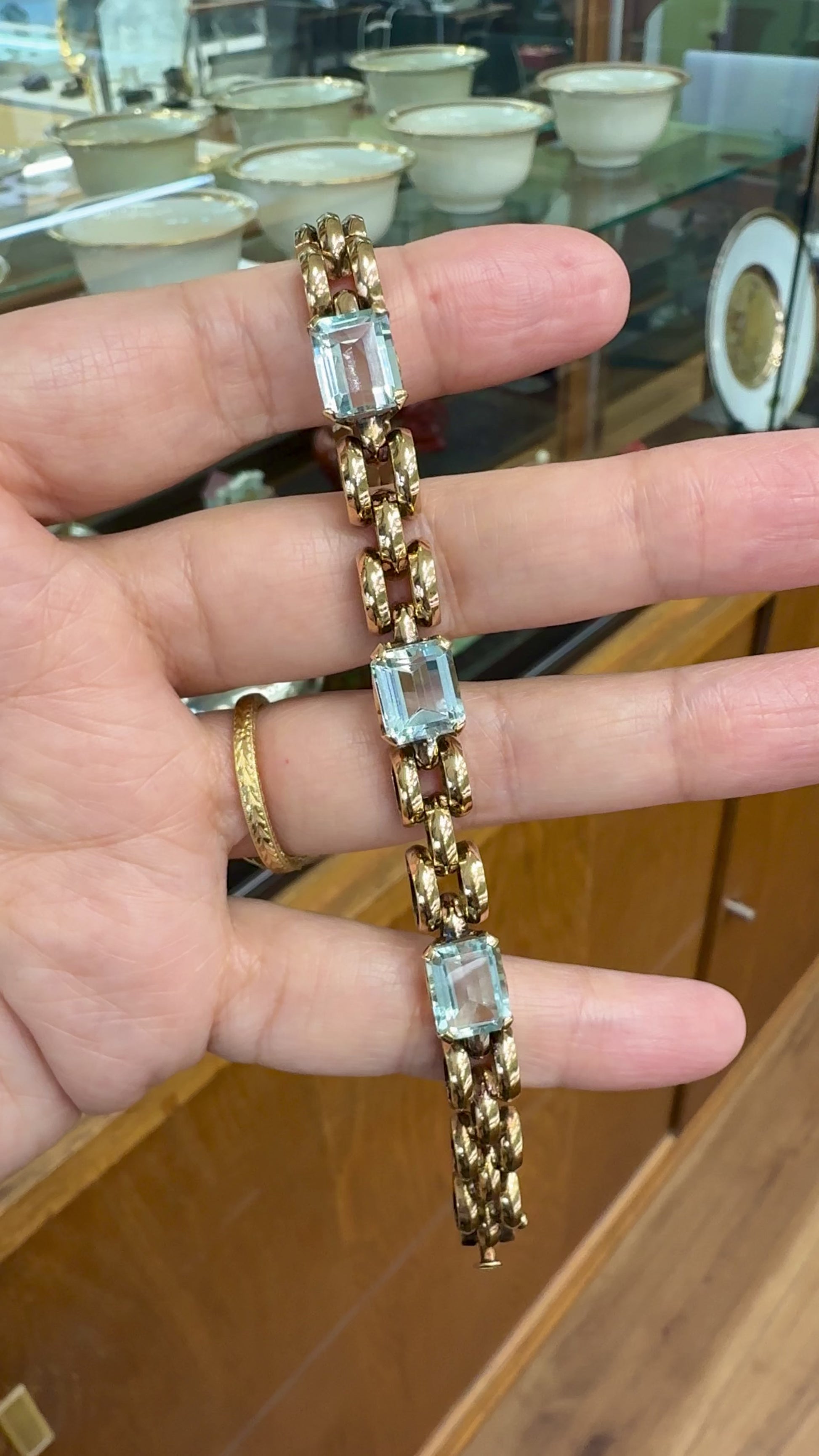 1940's Aquamarine Panther Link Bracelet 18k Rose Gold
