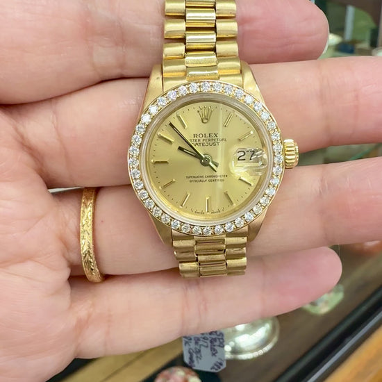 Vintage 1982 Ladies Datejust Rolex with Diamond Bezel 18k Complete 6917