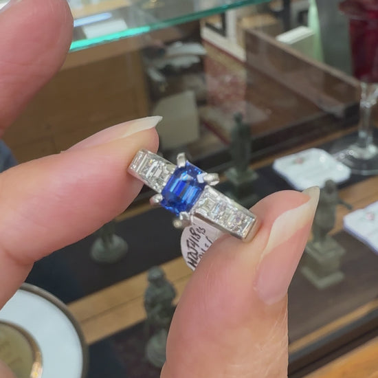 1980's Sapphire and Diamond Platinum Ring