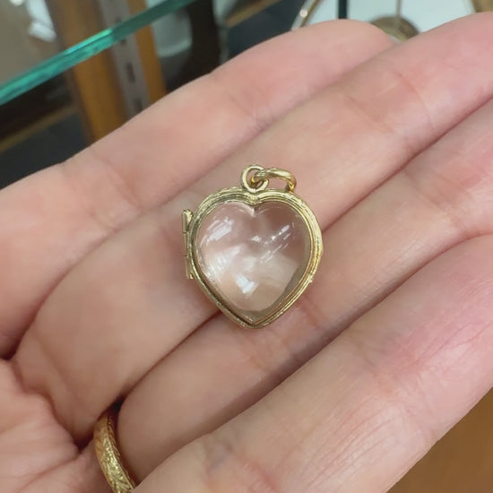 Antique Circa 1900 Heart Shaped Pools of Light Locket Pendant 14k Yellow Gold