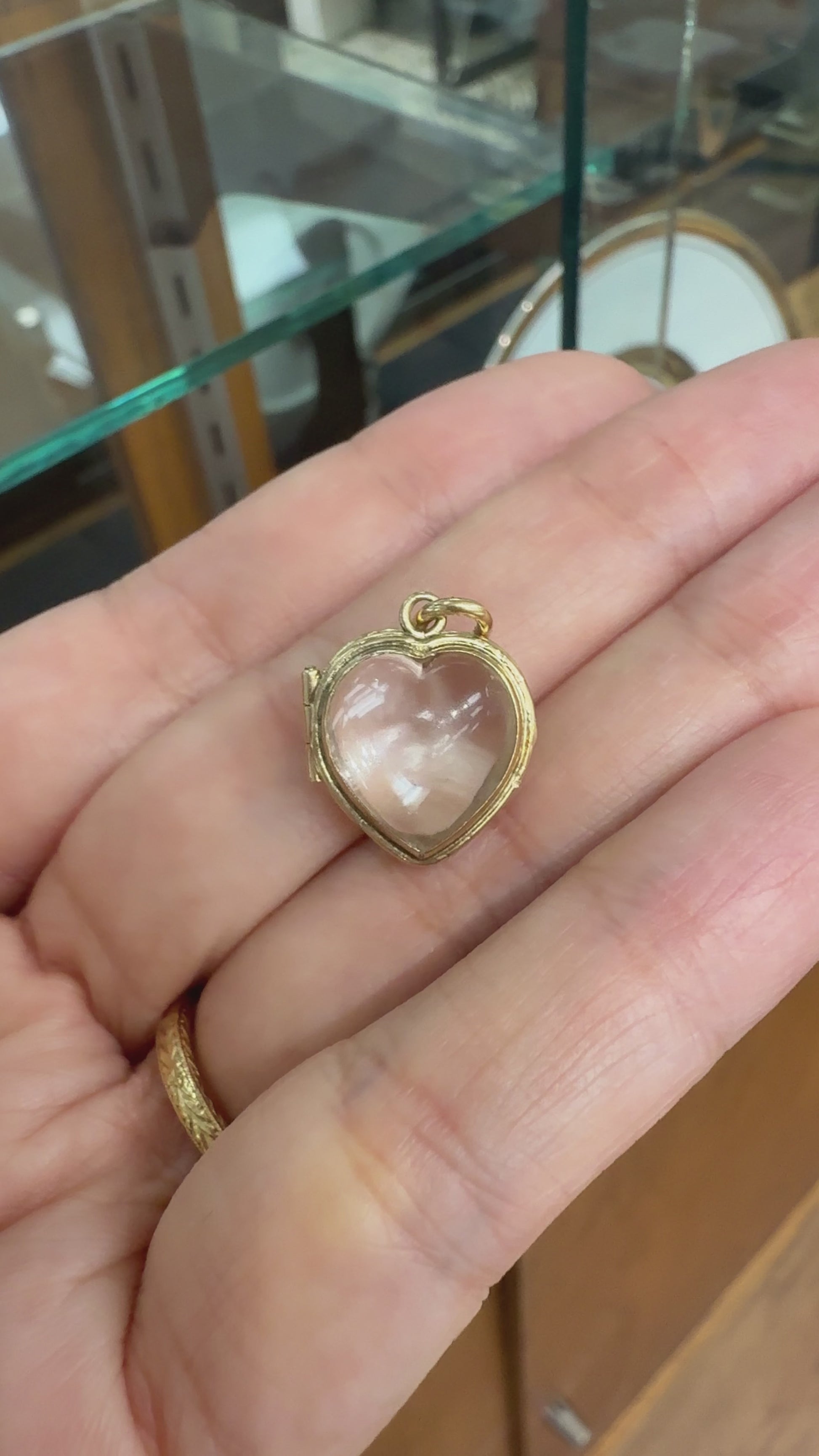 Antique Circa 1900 Heart Shaped Pools of Light Locket Pendant 14k Yellow Gold