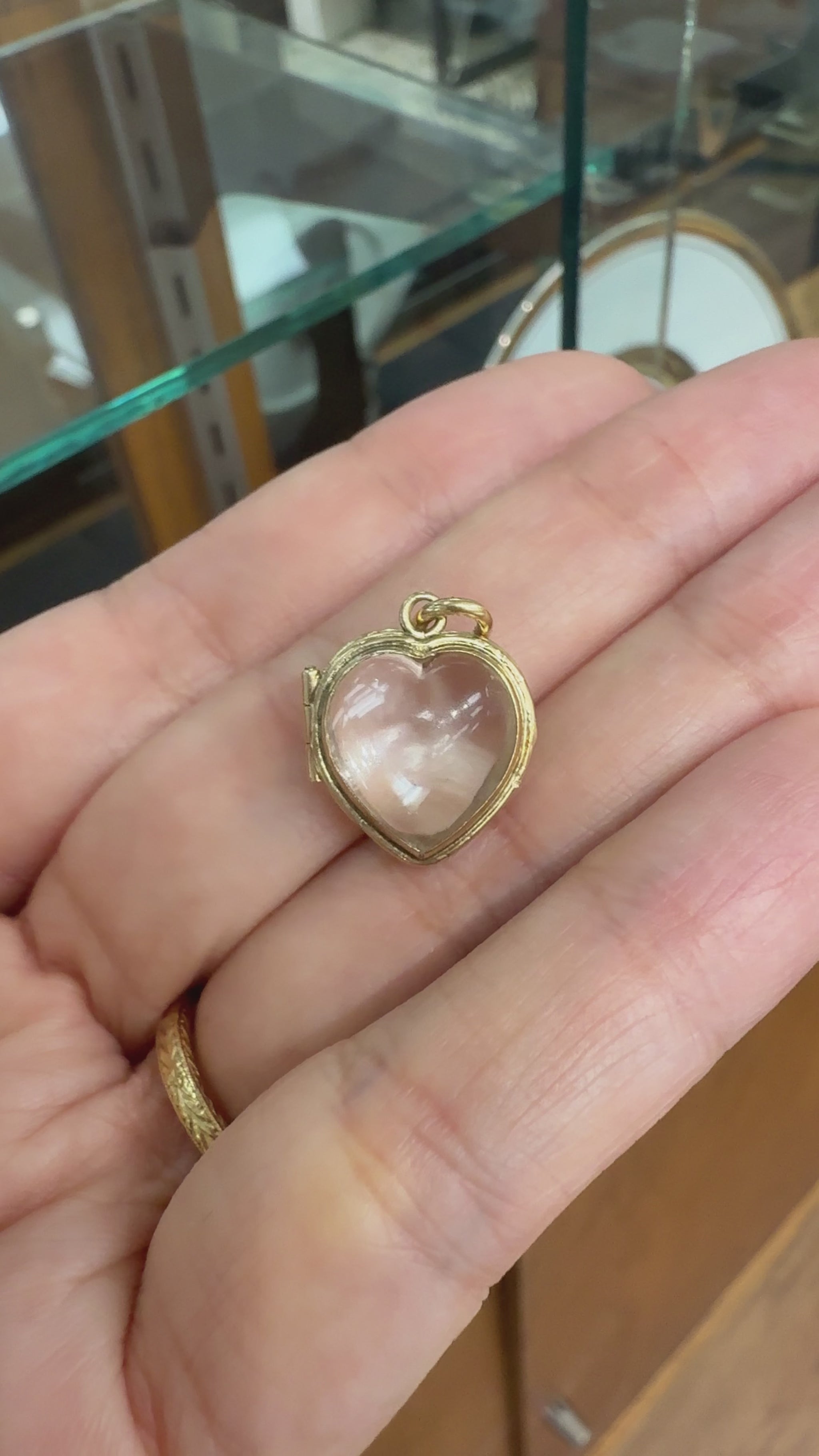 Antique Circa 1900 Heart Shaped Pools of Light Locket Pendant 14k Yellow Gold
