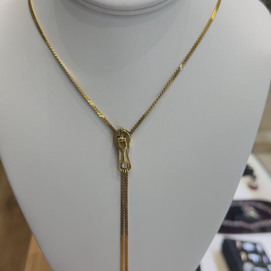 Vintage Lariat Zipper "Y" Diamond Necklace 14k Yellow Gold
