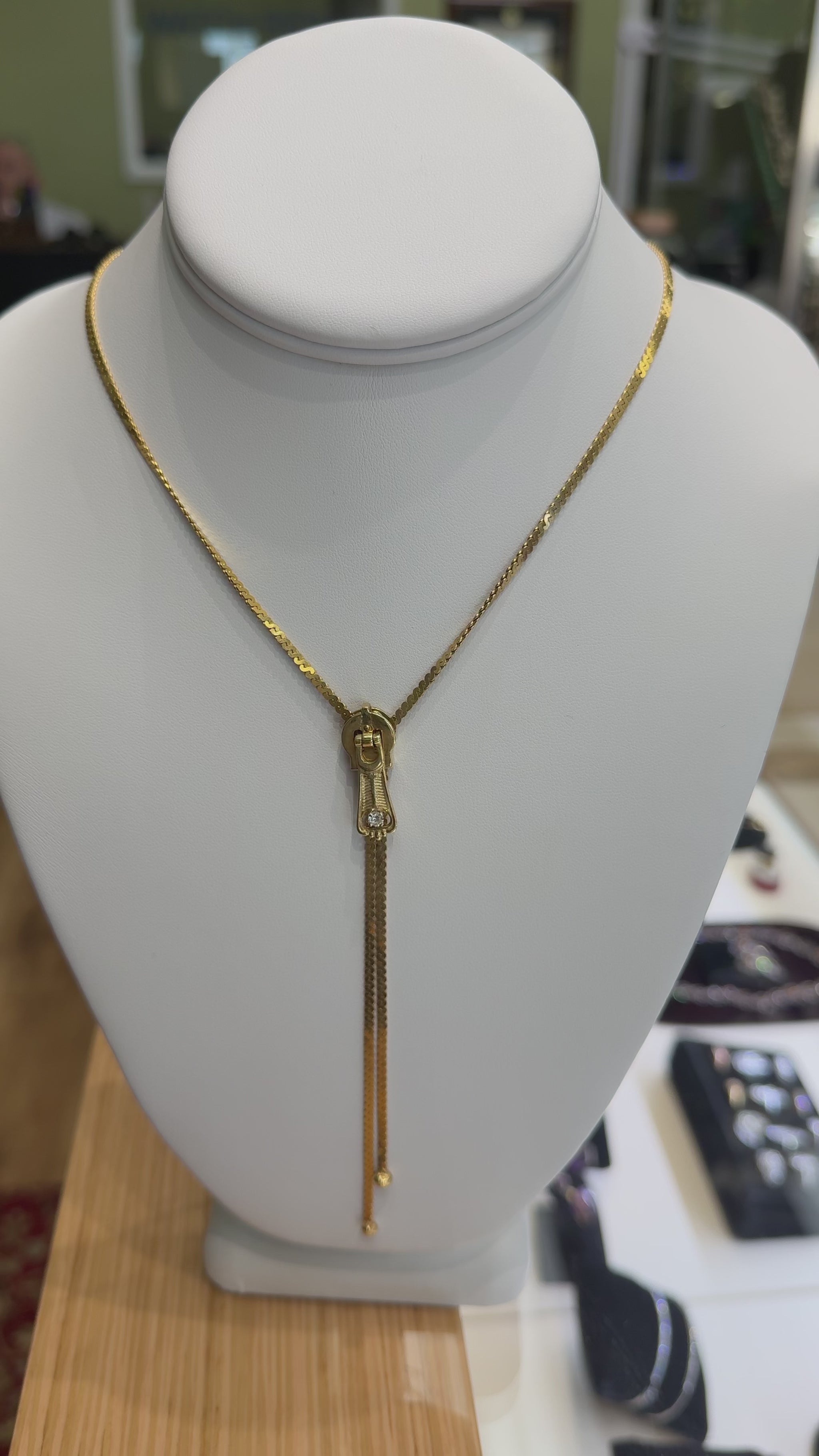 Vintage Lariat Zipper "Y" Diamond Necklace 14k Yellow Gold